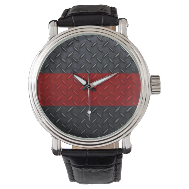Relógio Fireman Diamond Plate Thin Red Line Watch (Frente)