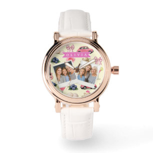 Relógio Fita de Cocktail Rosa Coquette Fofa Personalizada