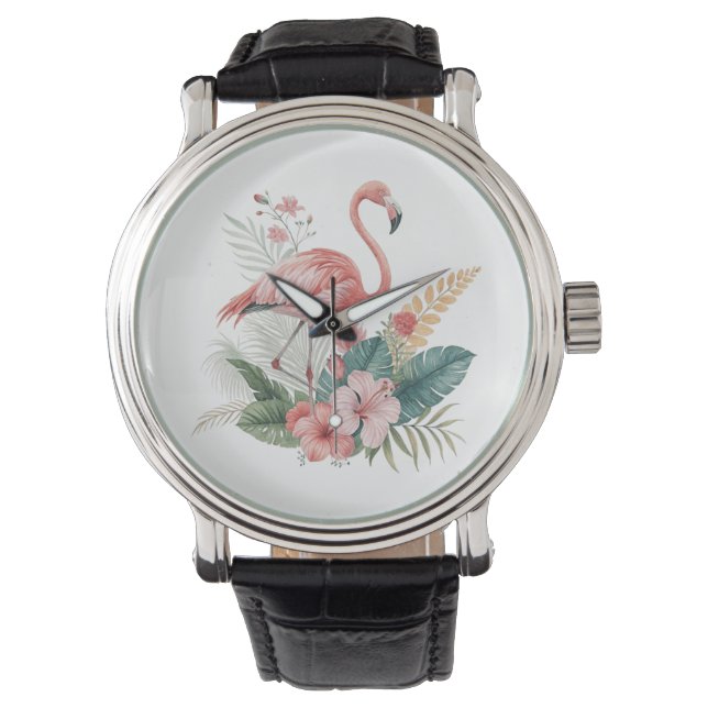 Relógio Flamingo Com Flores (Frente)