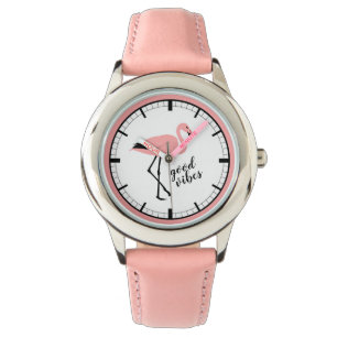 Relógio Flamingo Good Vibes, Cute Watch Rosa Preto