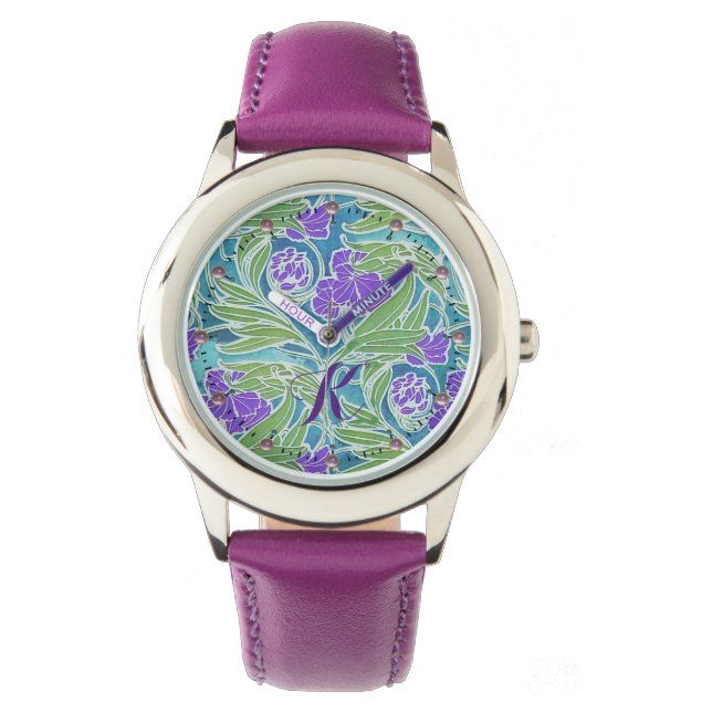RELÓGIO FLEUR DE LIS, VERDE DEIXA AQUA FLORAL AZUL (Frente)
