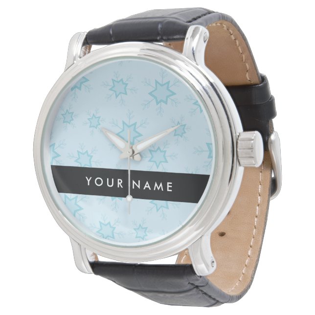 Relógio Flocos de Neve Azul Gelo, Seu nome, Personalize (Angular)
