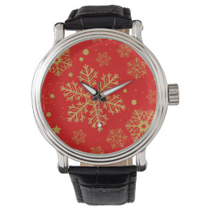 Relógio Flocos de neve ouro em vermelho