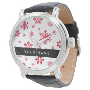 Relógio Flocos de Neve Vermelhos, Seu nome, Personalize