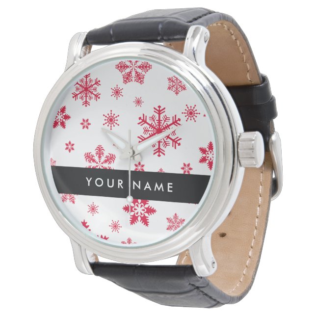 Relógio Flocos de Neve Vermelhos, Seu nome, Personalize (Angular)