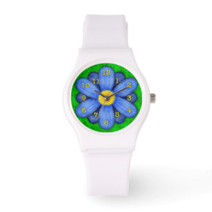 Relógio Flor azul-margarida sobre beleza verde