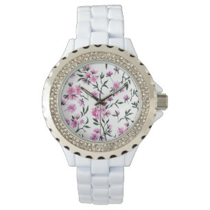 Relógio Flor branco de cereja em branco