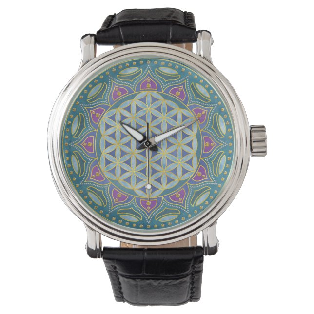 Relógio Flor Da Vida - Estilo De Mandala Índia 1 (Frente)
