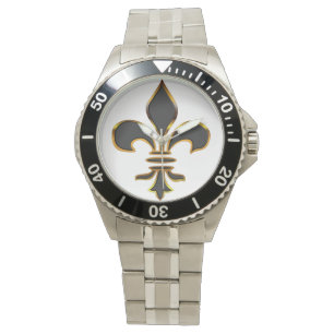 Relógio Flor de lis preta e Dourado
