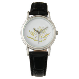 Relógio Flor de lótus amarela acessórios Boho mulheres