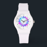 Relógio *~** Flor de Lotus White Om Lotus Mandala Nova Ida<br><div class="desc">Símbolo de tom espiritual desportivo branco feminino com relógio de lotus mandala. *Esta nova era design espiritual apresenta uma incrível cor d'água azul-turquesa e uma forte face de relógio da flor de lótus cor magenta. A pulseira é feita de silício branco e, assim, a fazer é muito esportiva. Adicione paz...</div>