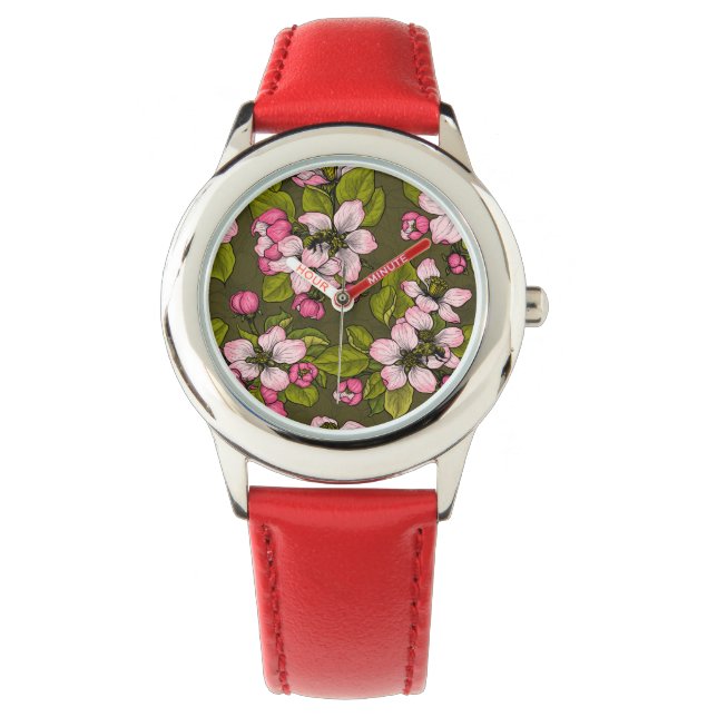 Relógio Flor de maçã em verde-escuro (Frente)