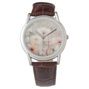 Relógio Flor Floral Pêssego Beige Design 328