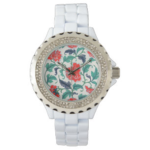 Relógio Flor no tempo: Vintagem do Floral Vermelho Elegant