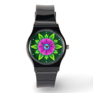 Relógio Flor Rosa com Folhas Verdes-23856