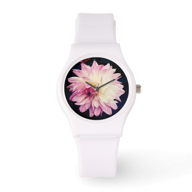 Relógio Flor rosa e creme (Frente)