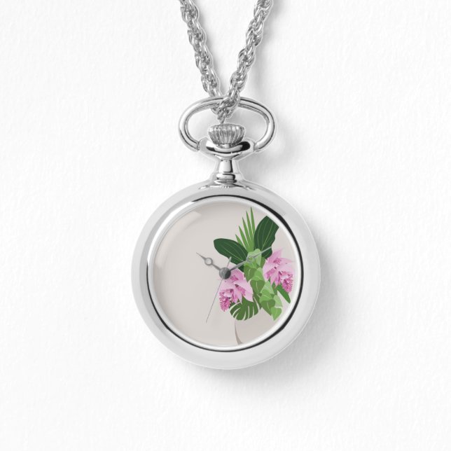 Relógio Flor rosa Tropical Medinilla em Beige Vase (Frente)