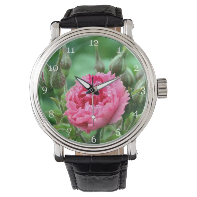 Relógio floral de rosa selvagem rosa (Frente)