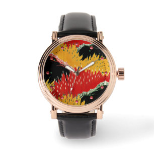 RELÓGIO FLORAL DO JAPONÊS ABSTRATO NEGRO VERMELHO