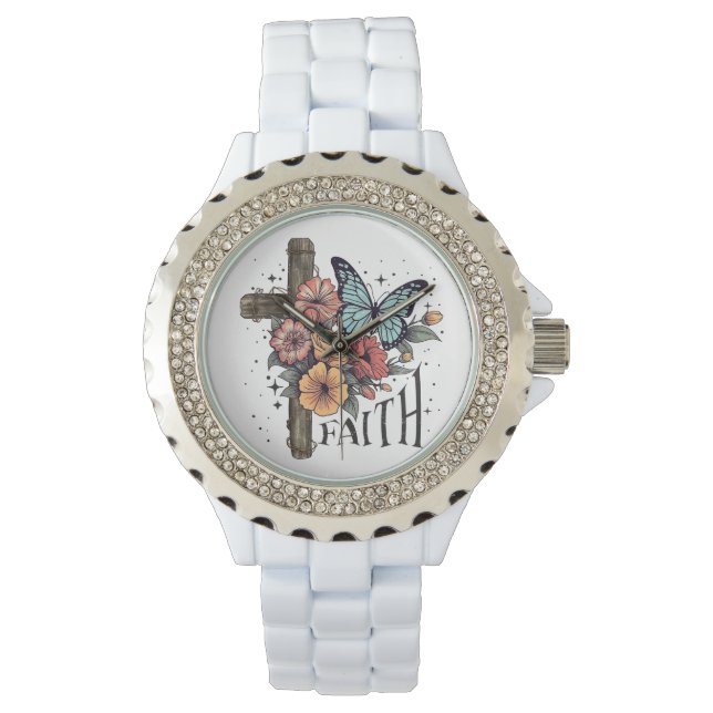 Relógio Floral Faith Cross (Frente)