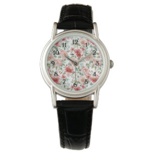 Relógio Floral Vermelho Rosa