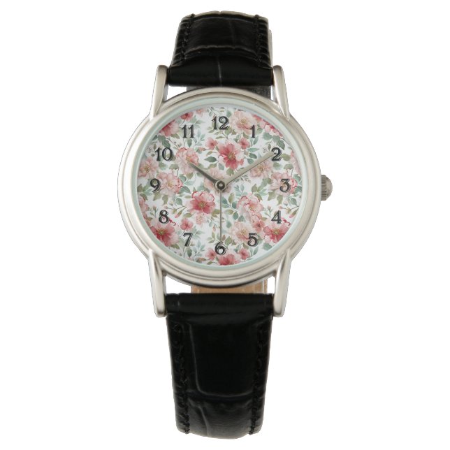 Relógio Floral Vermelho Rosa   (Frente)