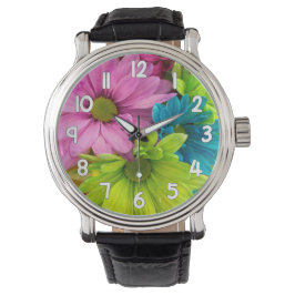 Relógio Floral Wrist Watch – Pink Green Blue Flower