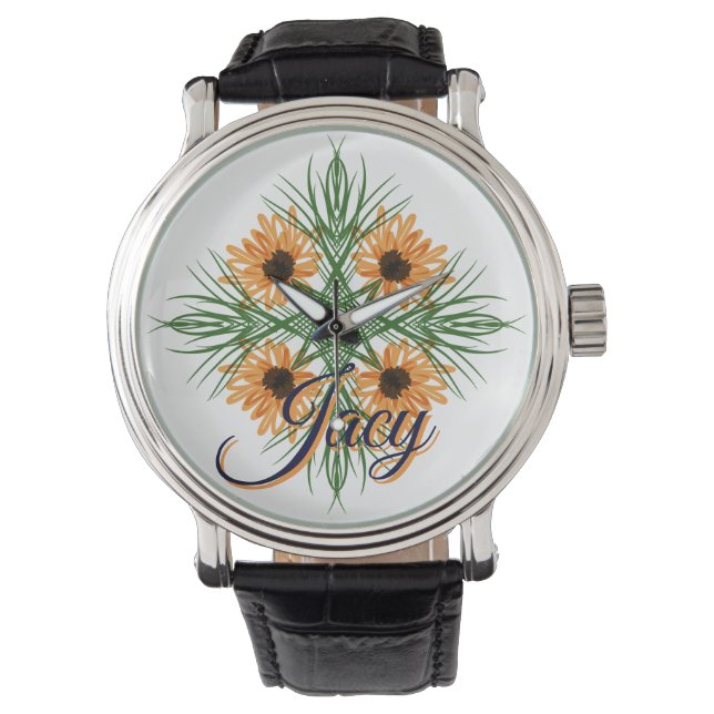 Relógio Flores Amarelas Nome Dia das Mães (Frente)
