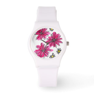 Relógio Flores Brancas e Rosa Quiméricas