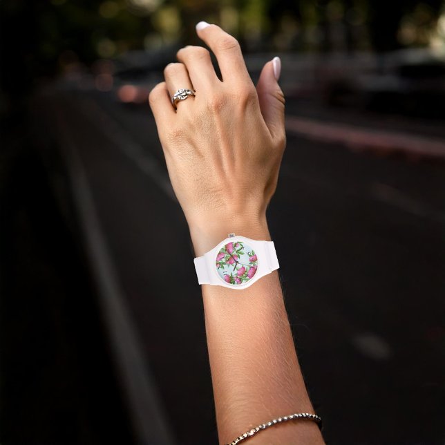 Relógio Flores Chic Rosa Flores Simples Flores Elegantes (Peonies Floral Watch)