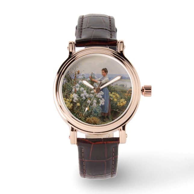 Relógio Flores Chrysanthemum (Garota no Jardim) (Frente)