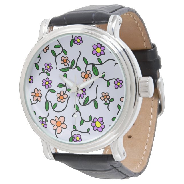 Relógio Flores Coloridas, Padrão Floral, Verdura, Boho (Angular)