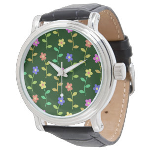 Relógio Flores Coloridas, Padrão Floral, Verdura, Boho