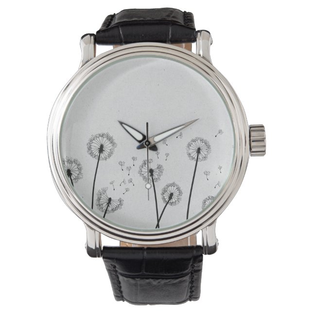 Relógio Flores de Dente-de-Leão Pappus Esporos Cinza (Frente)