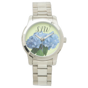 Relógio Flores de Hortênsia Azul Monogramadas para Mulhere