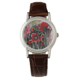 Relógio Flores De Papoila Em Aquarela