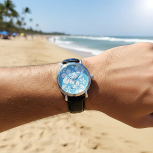 Relógio Flores de Praia Azul Tropicais