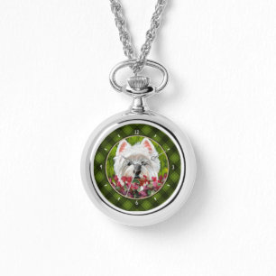 Relógio Flores de Westie e Rosa