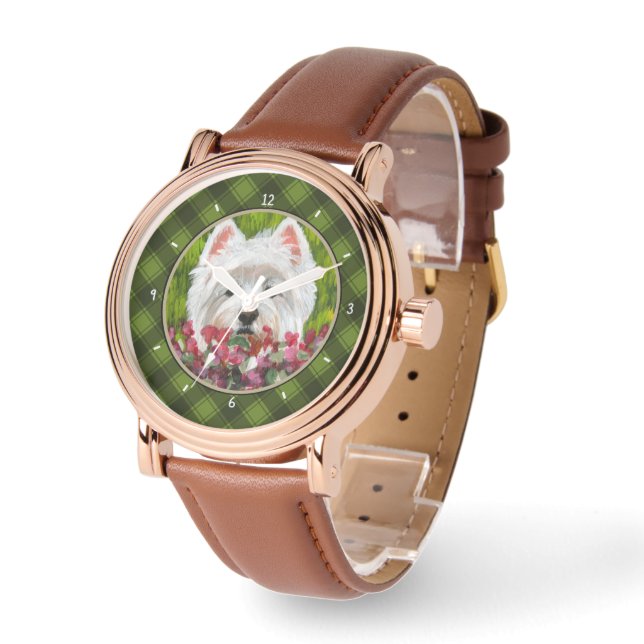 Relógio Flores de Westie e Rosa (Ângulo)