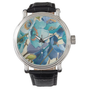 Relógio Flores em Diferentes Sombras de Roxo e Azul