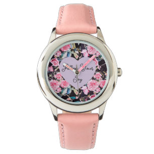 Relógio Flores Florais de Rosa Rosa Água Meninas Alegria