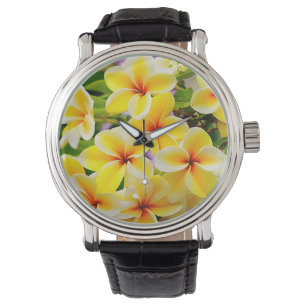 Relógio flores lilás amarelas