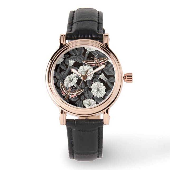 Relógio Flores-lua e mariposas-esfinge 2 (Frente)