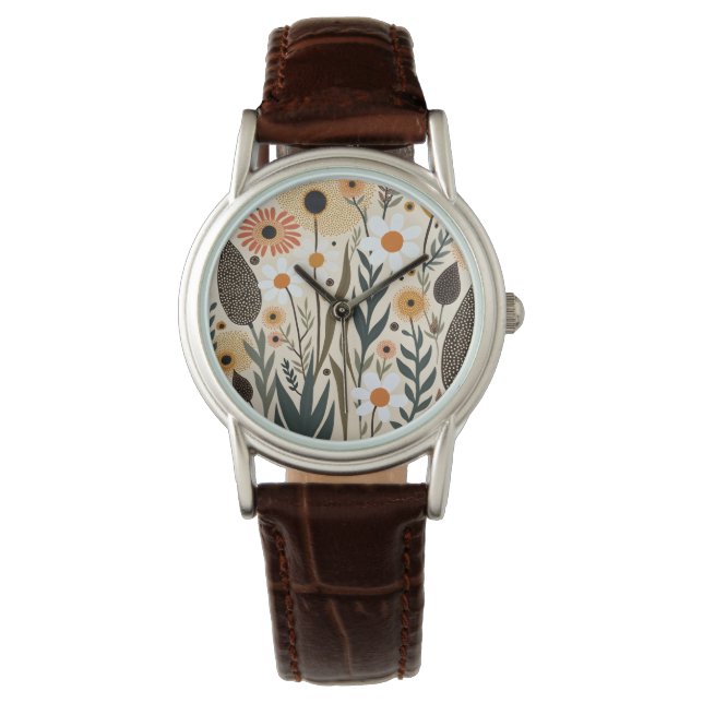 Relógio Flores Plantas Boho Botânico Design 389 (Frente)