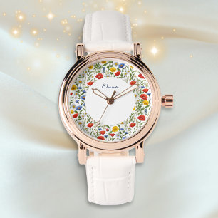 Relógio Flores Silvestres Coloridas de Verão Floral Redond