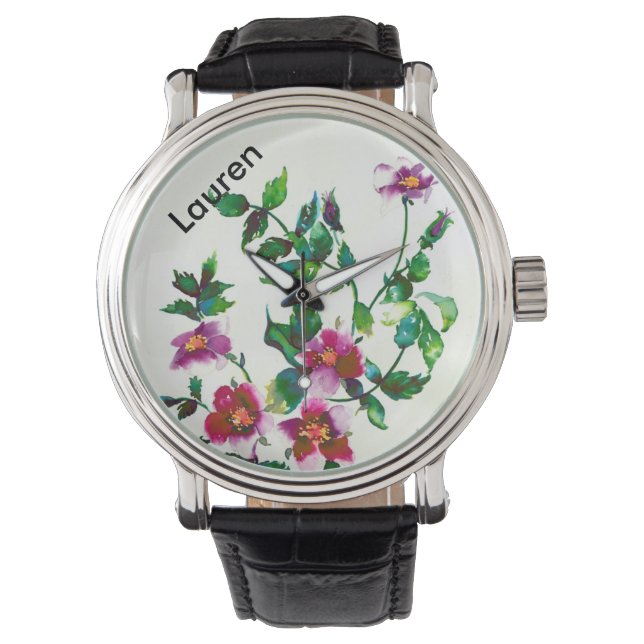 Relógio Flores silvestres cor-de-rosa-escuro Elegante (Frente)