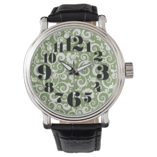 Relógio Florescimento Floral Verde e Branco