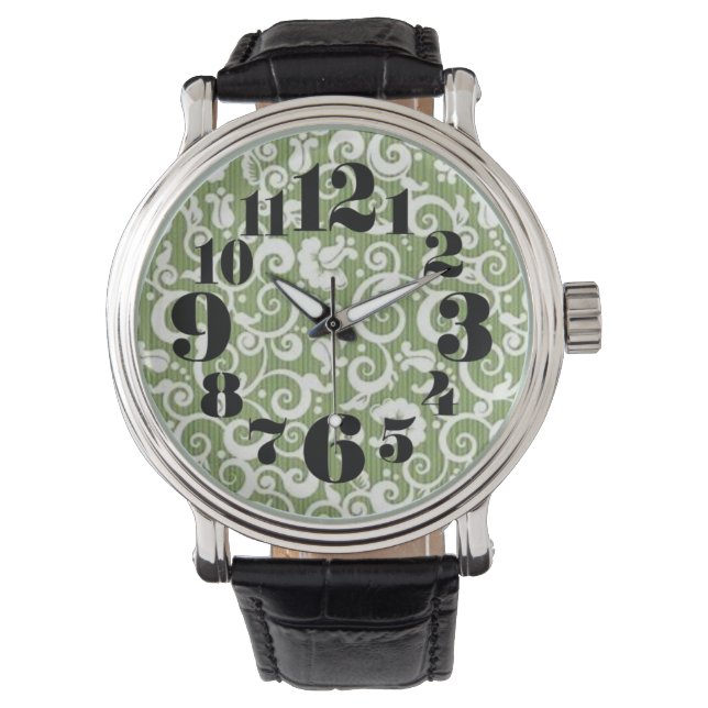 Relógio Florescimento Floral Verde e Branco (Frente)