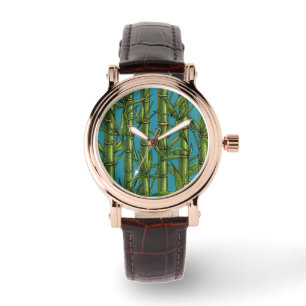 Relógio Floresta de bambu em azul