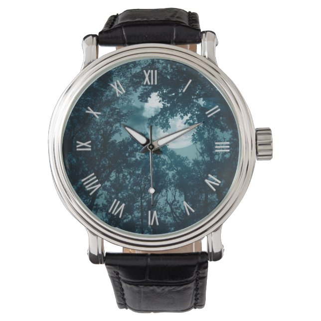 Relógio Floresta Noturna Encantadora com Números romanos c (Frente)